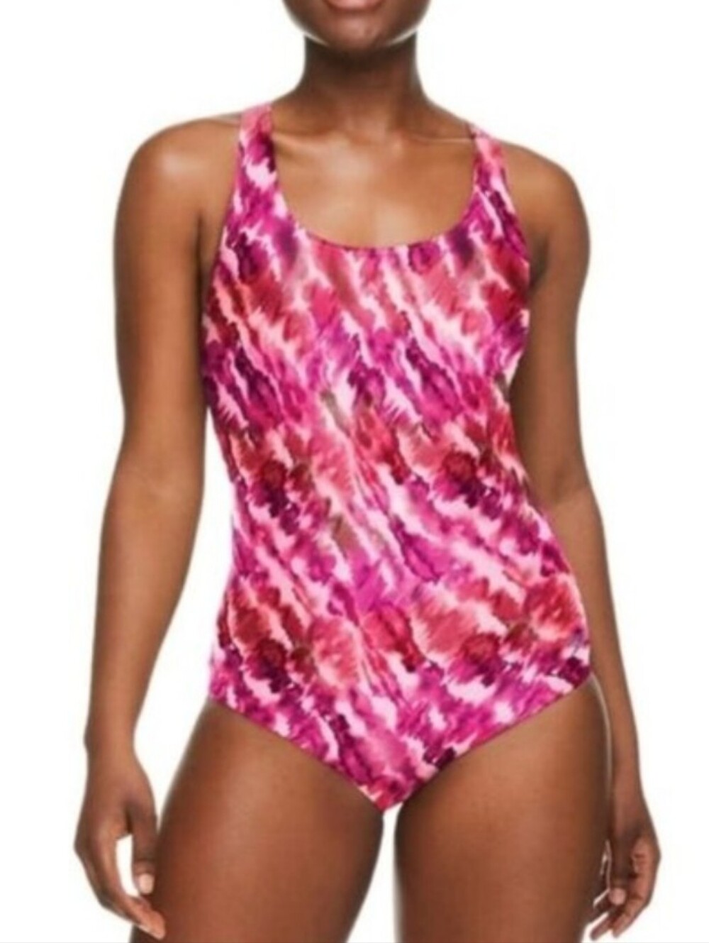 Speedo One Piece Swimsuit Pink Racerback Abstract Tie Dye Size 16 UPF 50+
